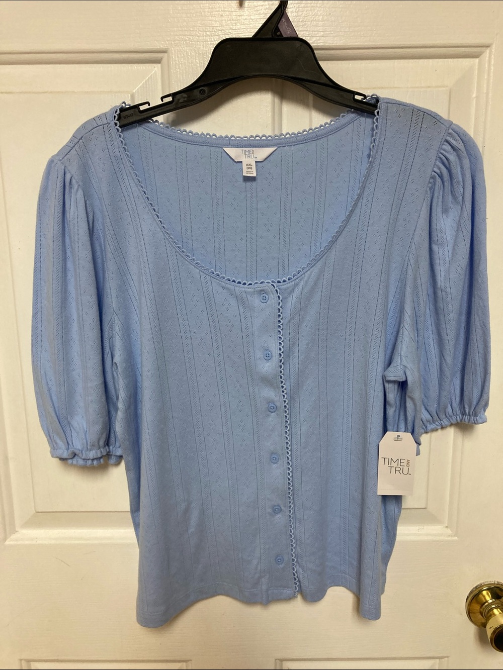 Time and Tru Light Blue Button-Front Scoop Neck Top